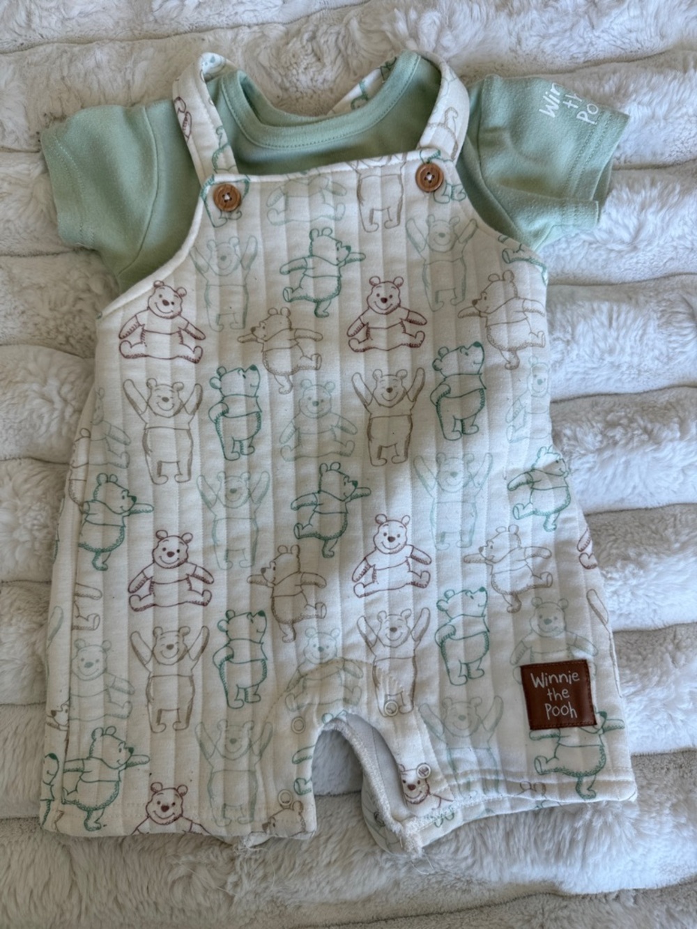 Green & Cream Baby Romper Overalls